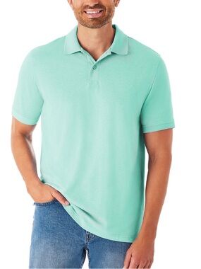 2 TAN & TURQUOISE GREEN PIQUE POLO SHORT SLEEVE SHIRTS SIZE XXL MEMBERS MARK NWT